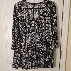 Roz & Ali Monochrome Abstract Blouse, Size 2X